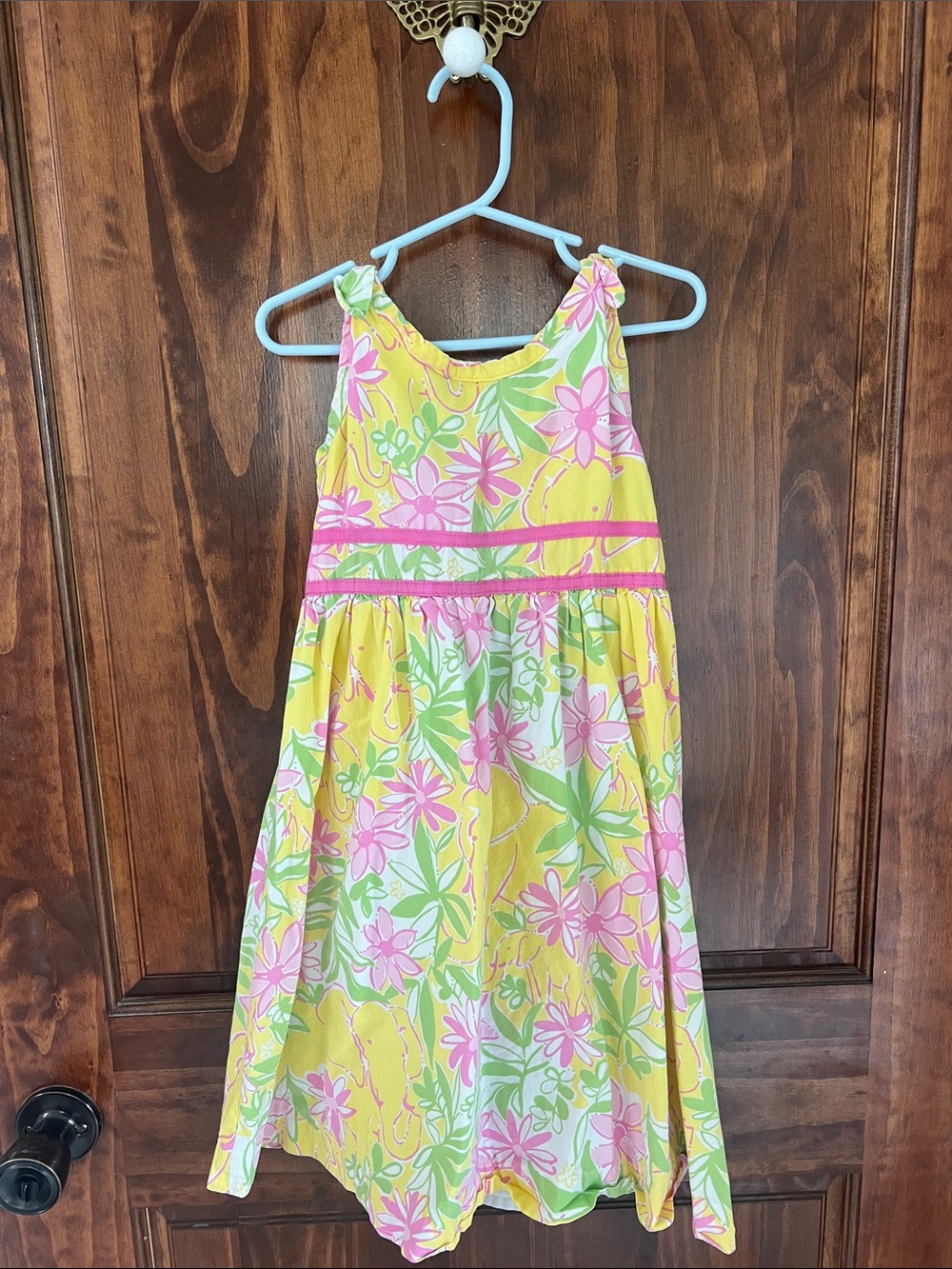 Lilly Pulitzer Yellow Floral Dress with Pink & Green Detail